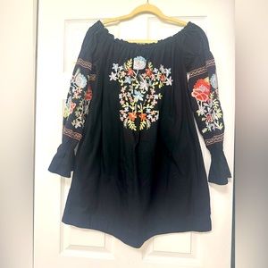 Free people black shoulder or off the shoulder dress. Great beach vacation dress
